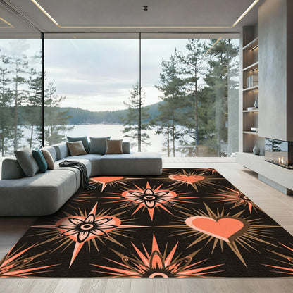 Coral Hearts Bursting Around Centerpiece Rug