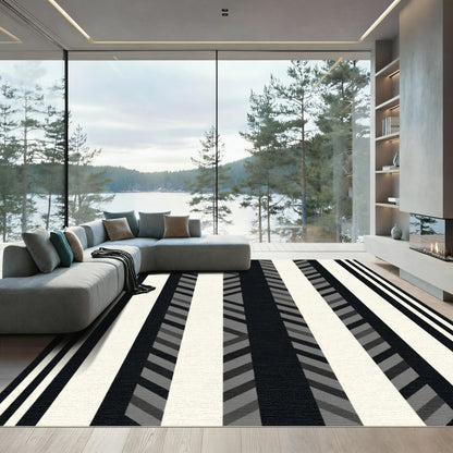 Chic Black White Gray Stripe Rug