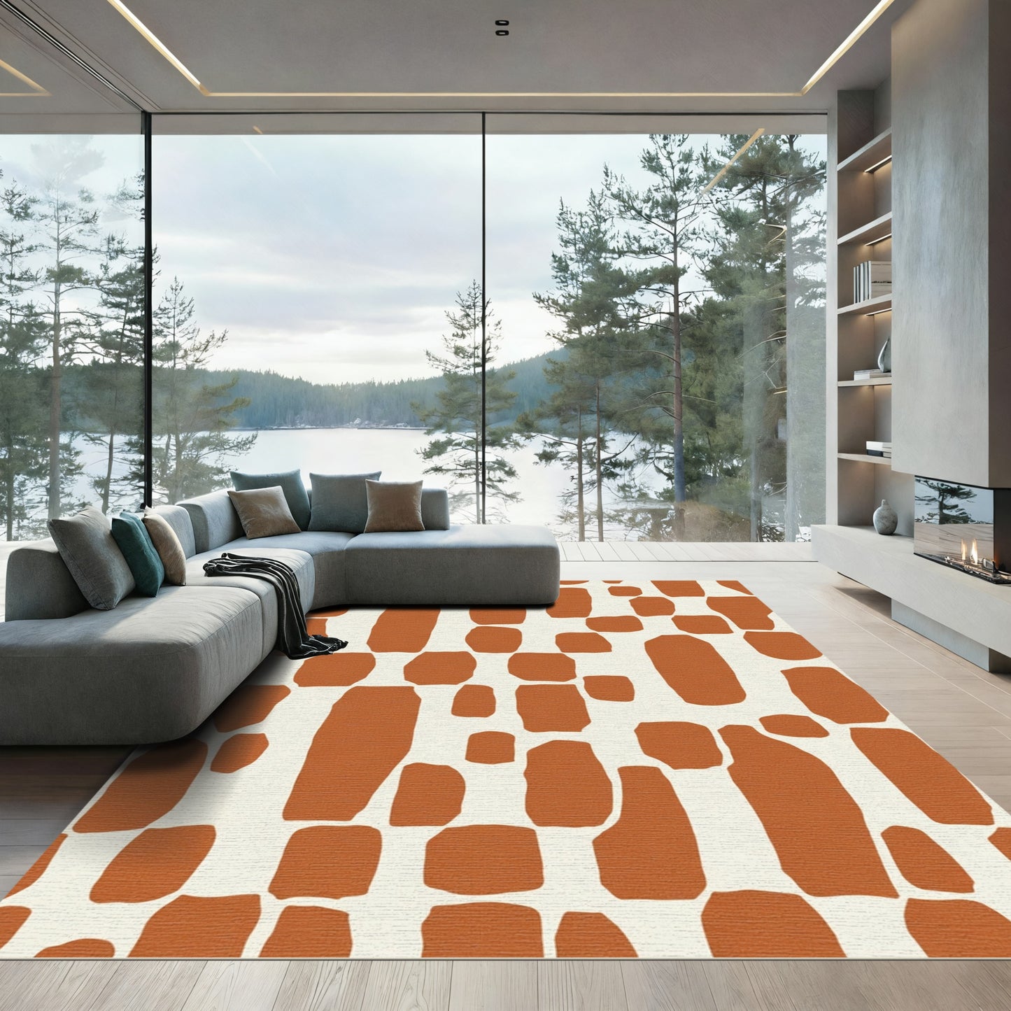 Crimson Pebble Irregular Blocks Rug