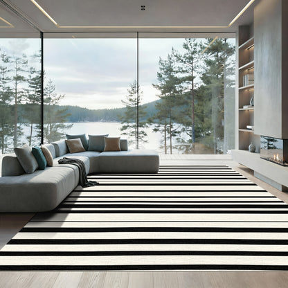 Cream Black Horizontal Stripe Rug