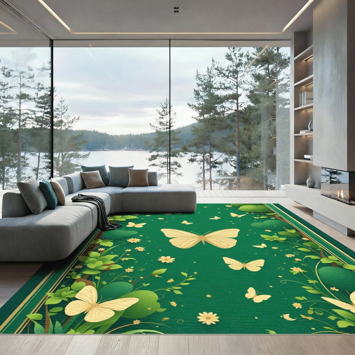 Golden Butterflies Meadow Garden Rug