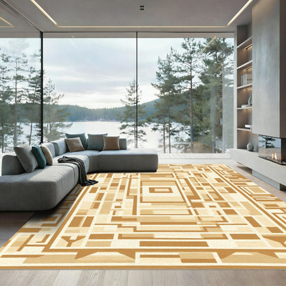 Geometric Tan Neutral Abstract Layout Rug