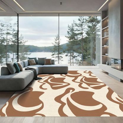 Organic Brown Cream Wavy Abstraction Rug