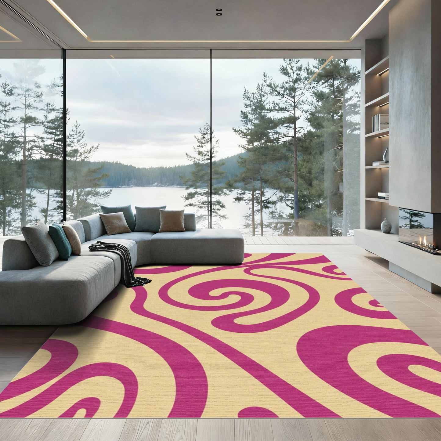 Bold Magenta Swirls on Cream Background Rug