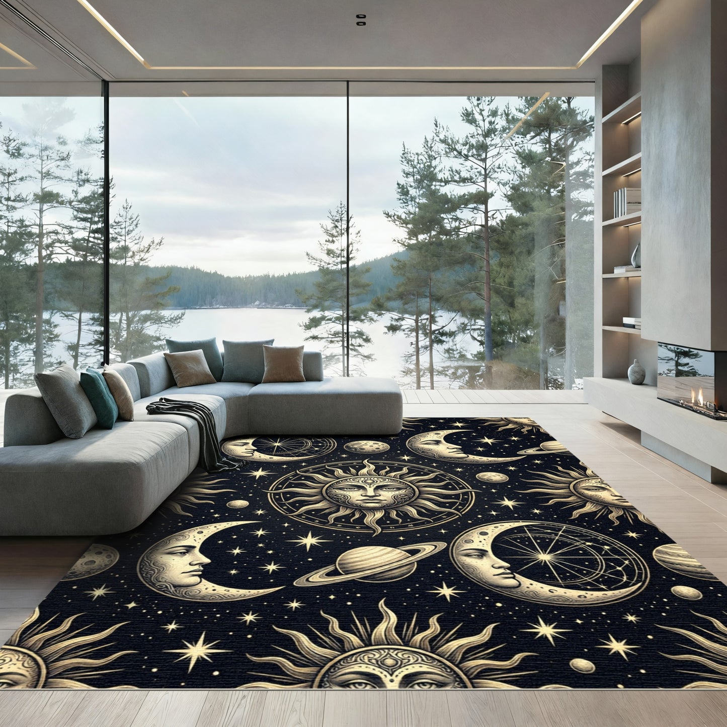Celestial Sun Moon Starry Night Rug