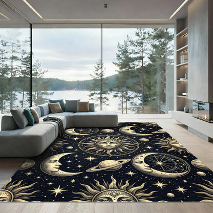 Celestial Sun Moon Starry Night Rug