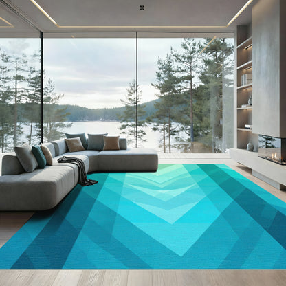 Aqua Geometric Chevron Layers Rug