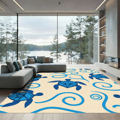 Bright Blue Turtles Coastal Waves Rug