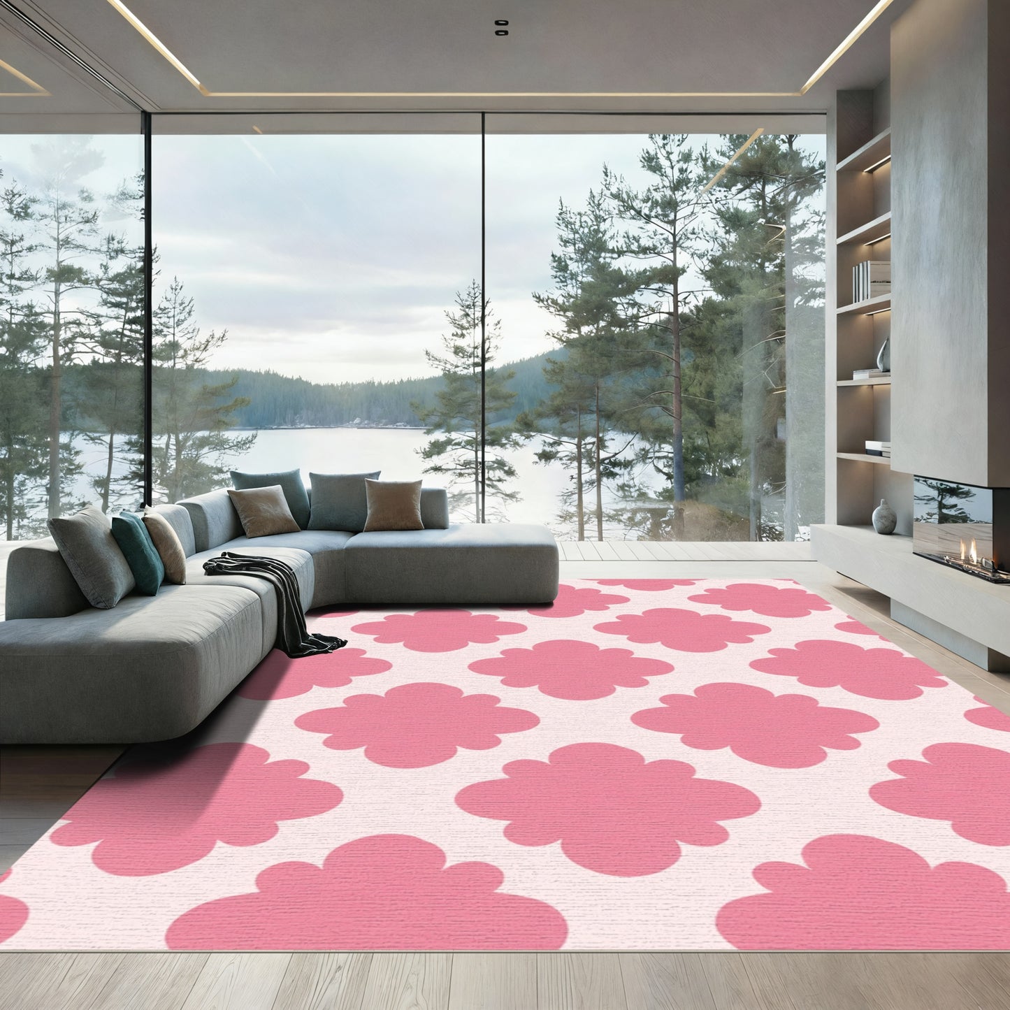 Pink Quatrefoil Grid Pattern Rug