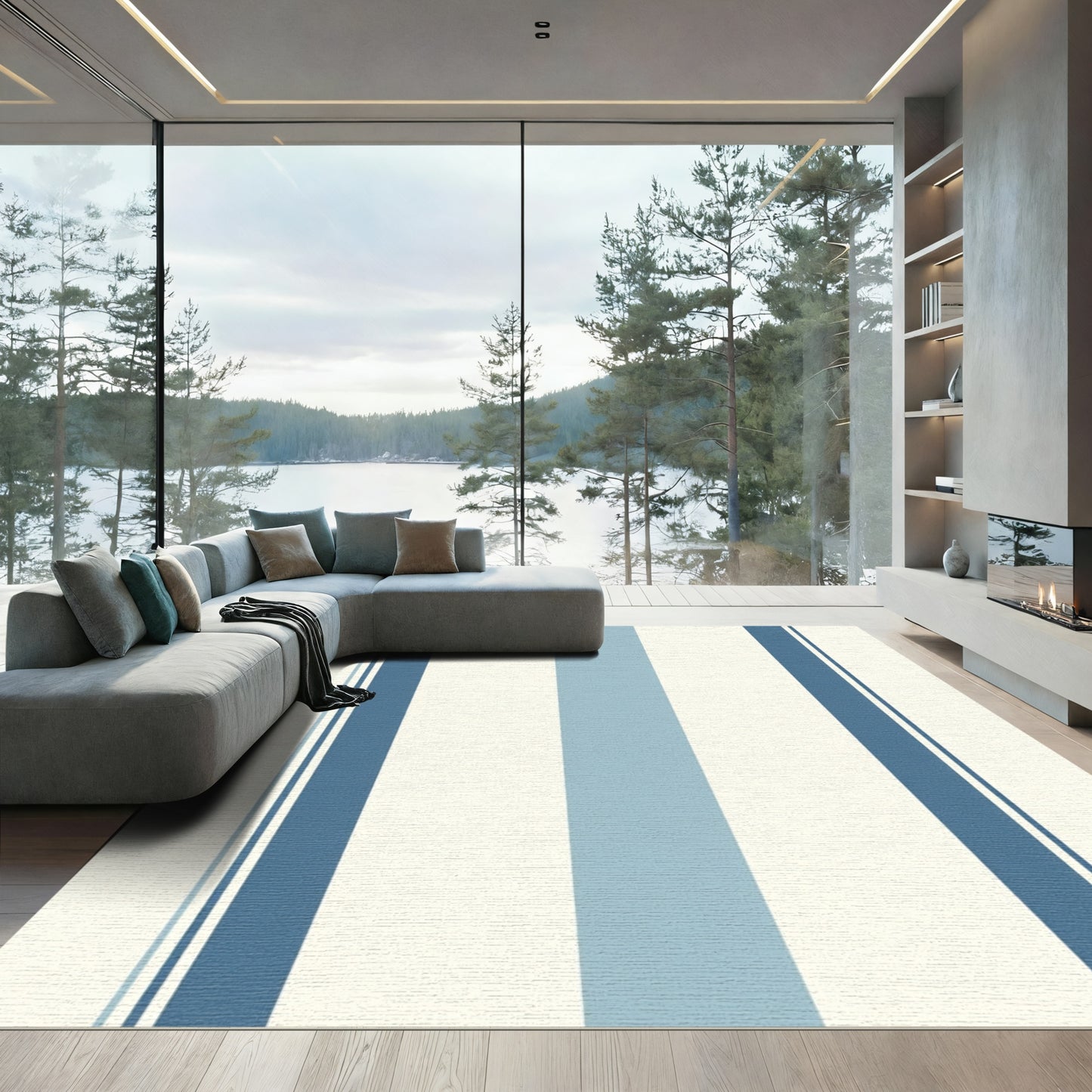 Coastal Blue And Ivory Stripe Rug