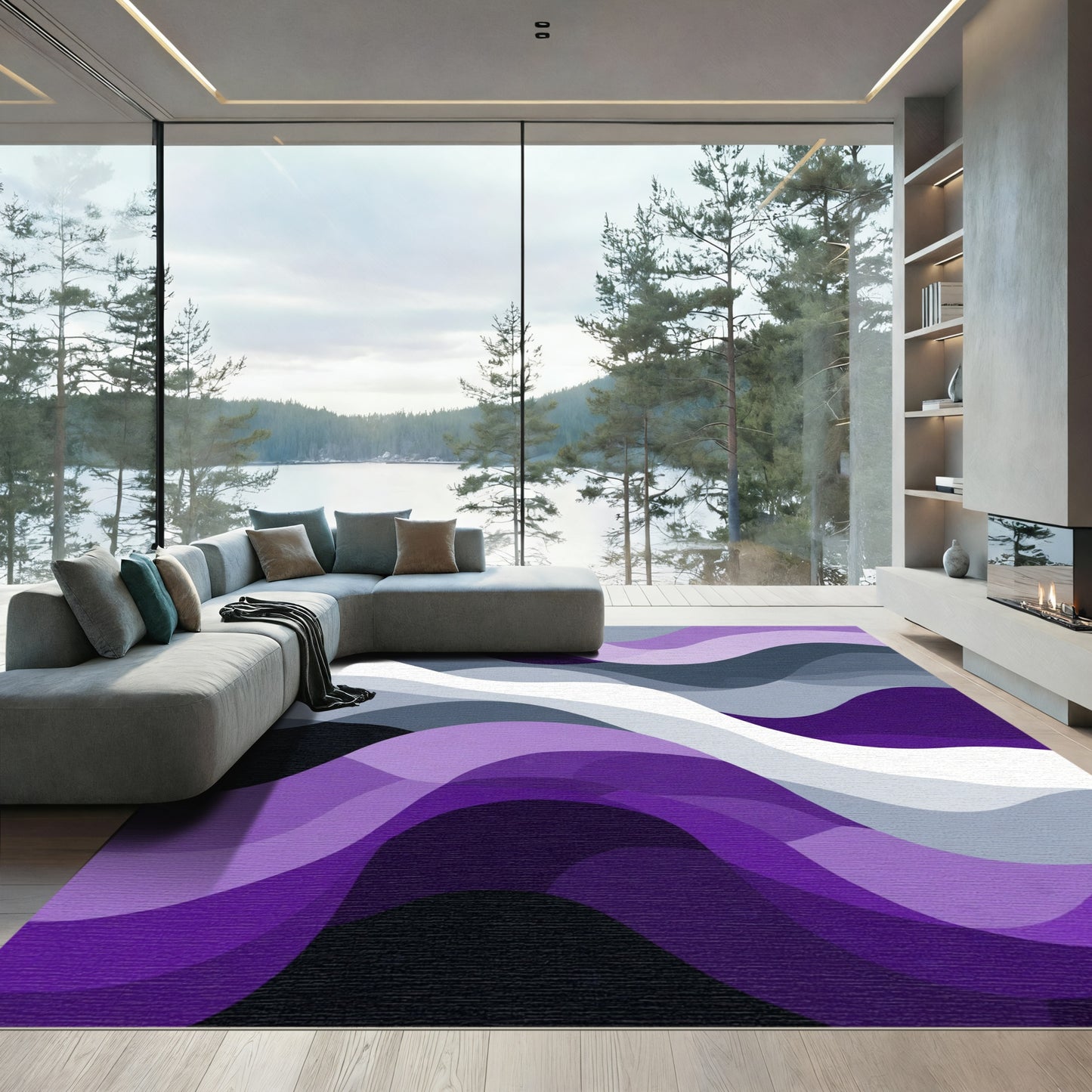 Deep Purple Gradient Wavy Rug