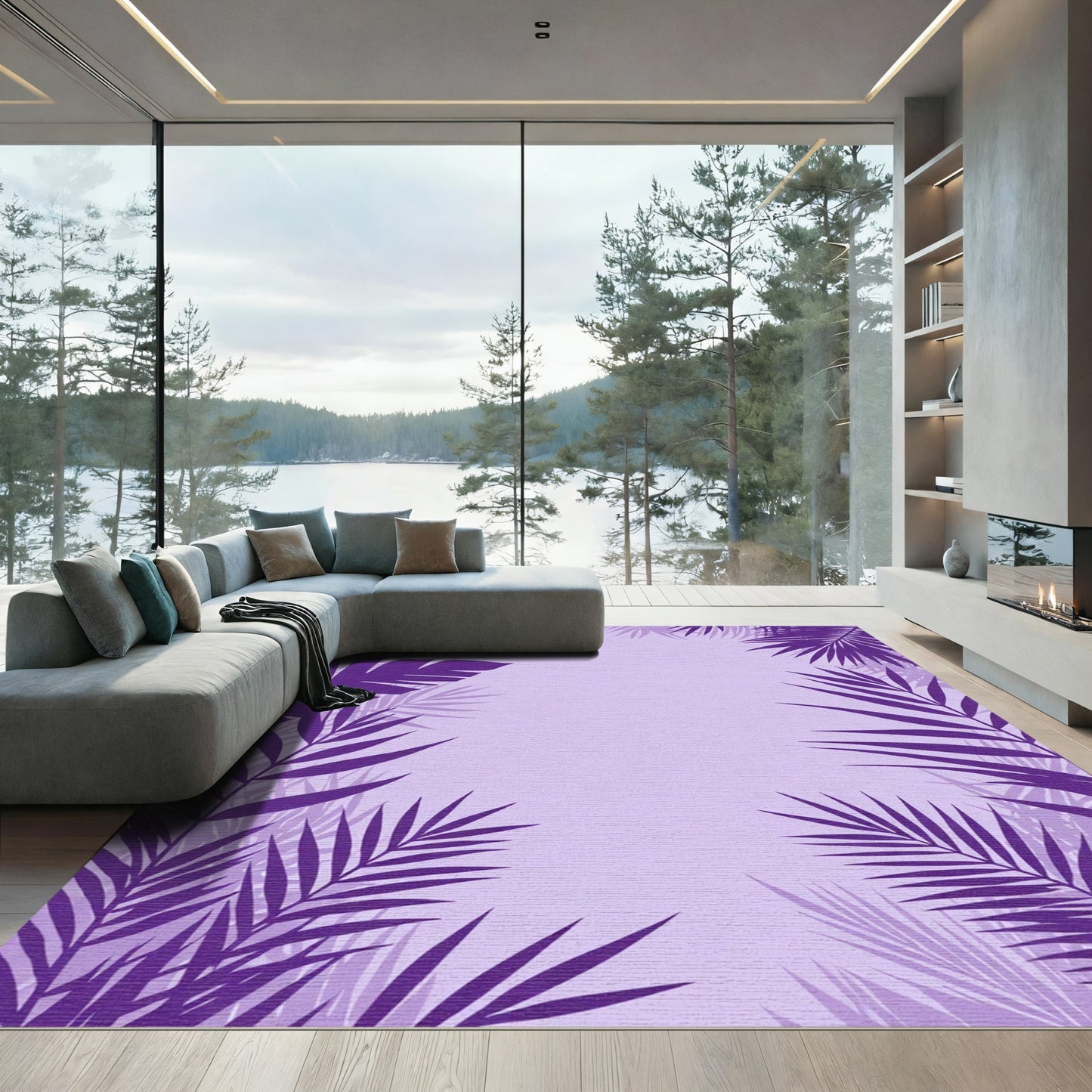 Vibrant Purple Tropical Leaves Rug