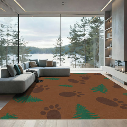 Brown Paw Print Forest Collection Rug