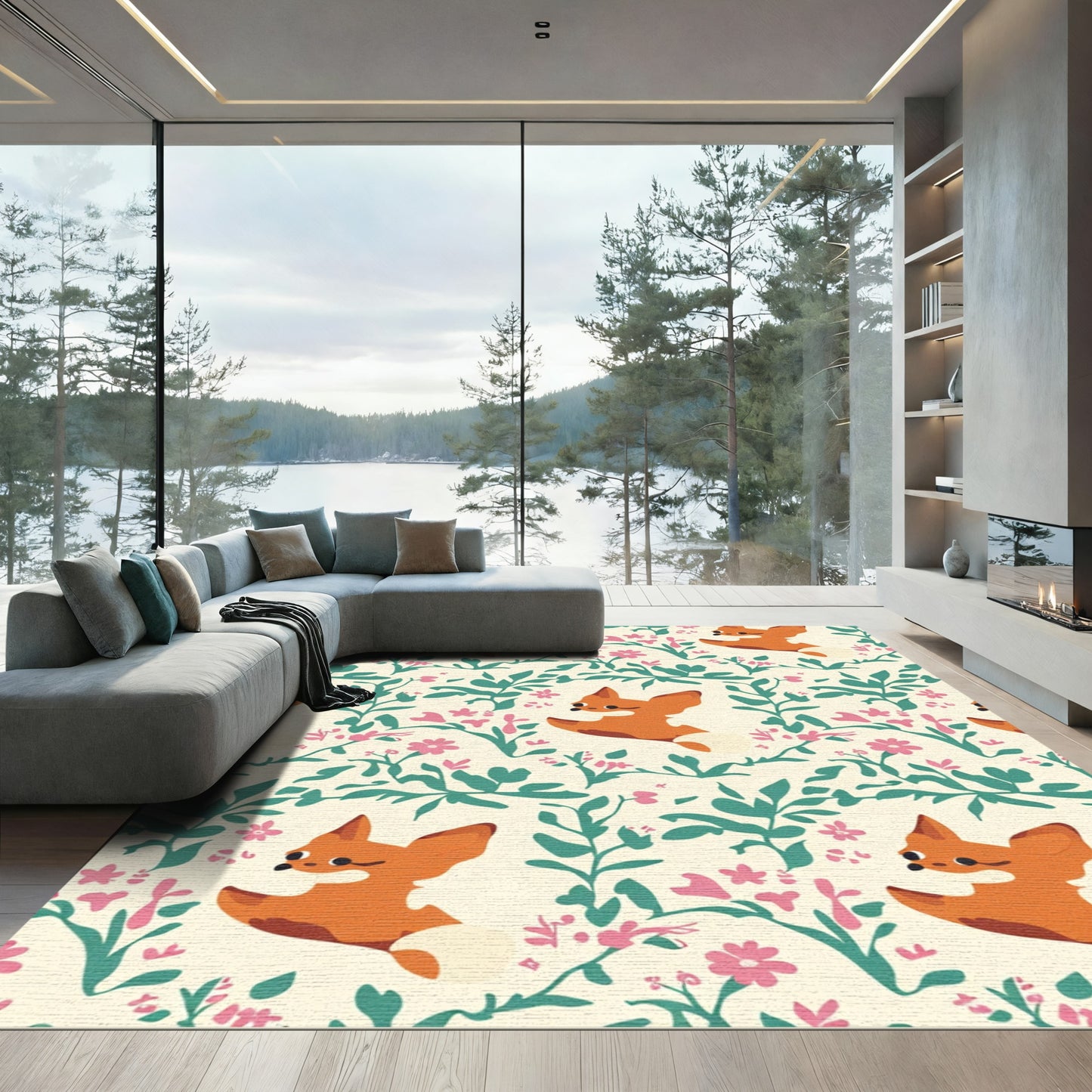 Whimsical Fox Floral Grove Rug