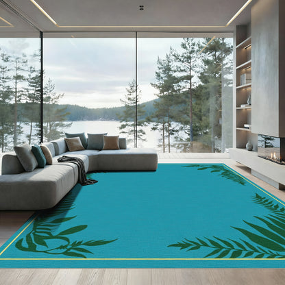 Teal Fern Leaf Corner Frame Rug