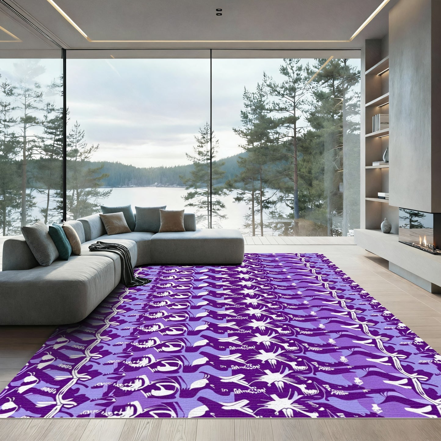 Violet Floral Rhythmic Wave Rug
