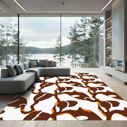 Brown White Orange Fish Swirl Rug