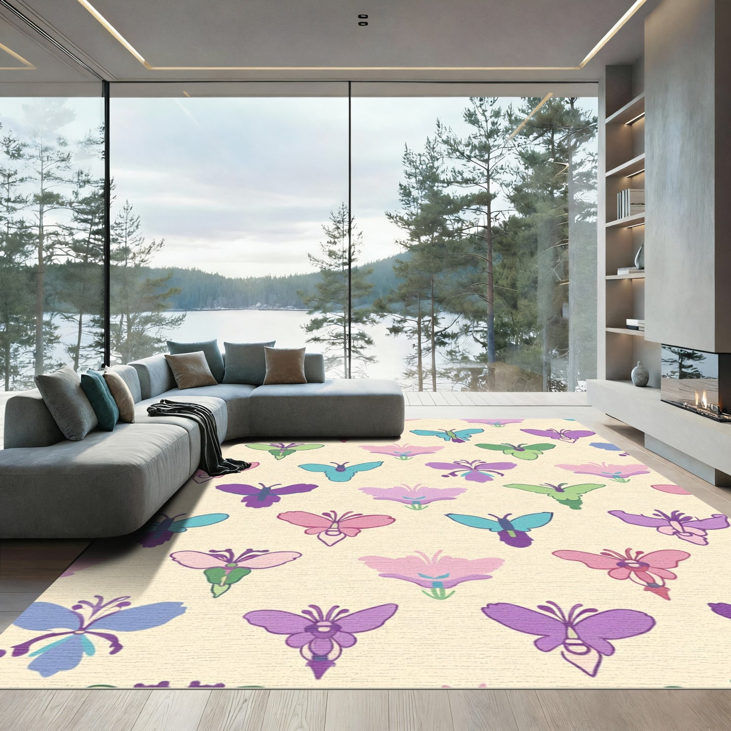 Pastel Butterfly Garden Bloom Rug