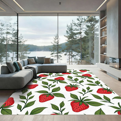 Ripe Red Strawberry Leaf Pattern Rug