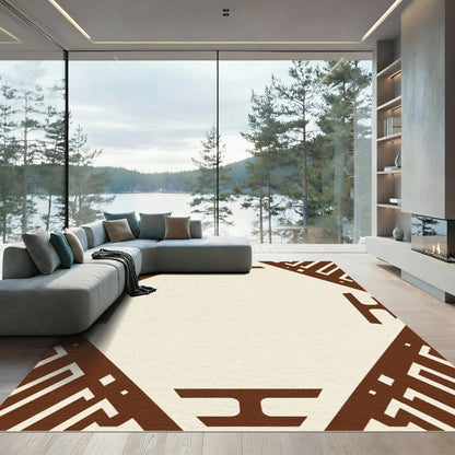 Tan Brown Geometric Diamond Frame Rug