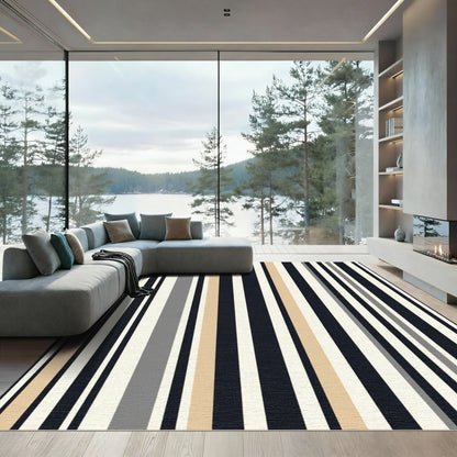 Modern Beige Tan Dark Gray Stripes Rug