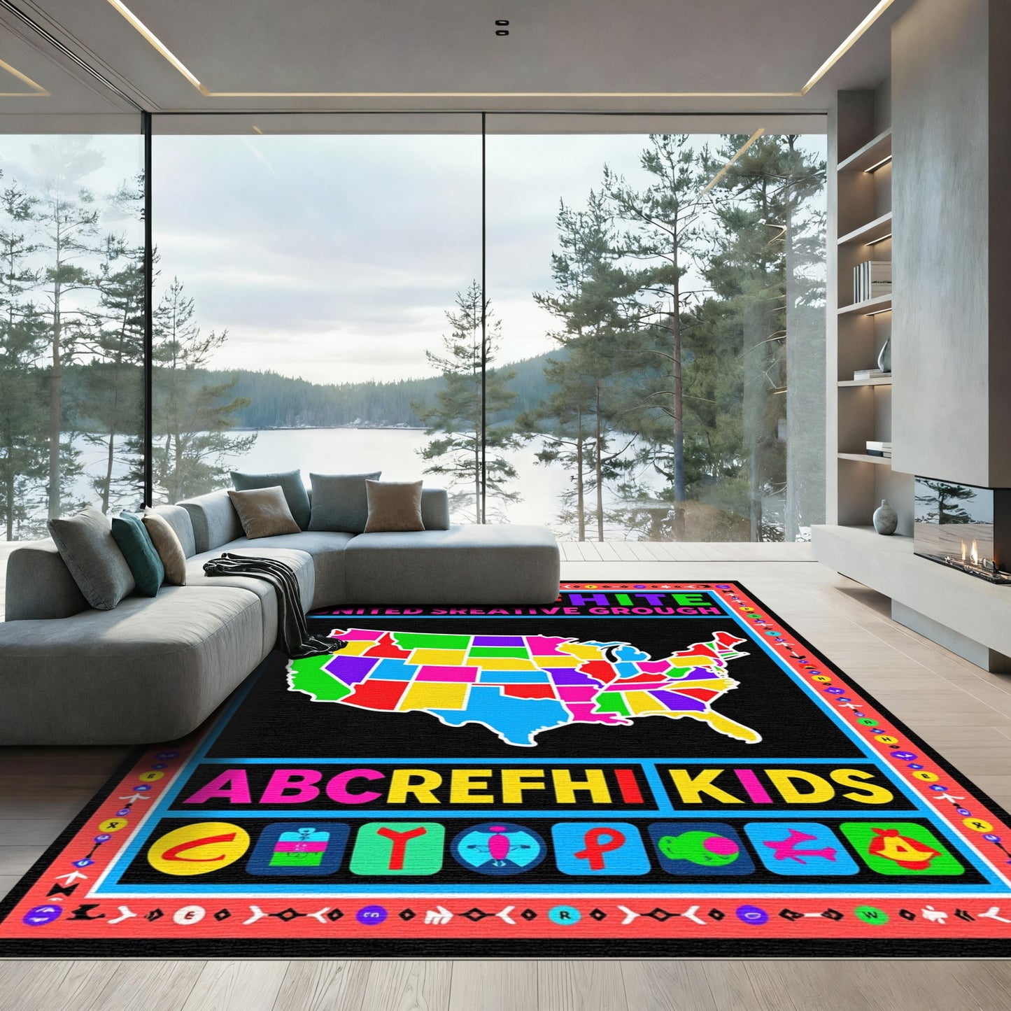 Educational Multicolor USA State Map Rug