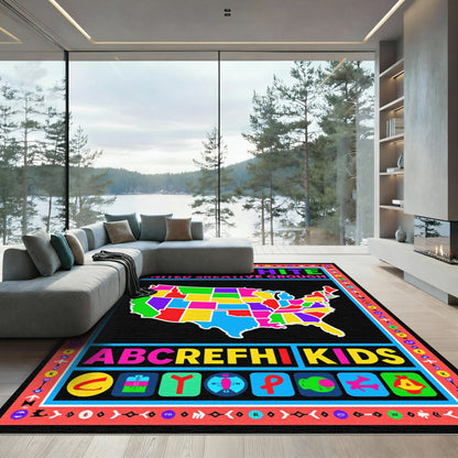 Educational Multicolor USA State Map Rug