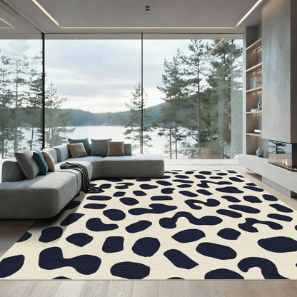 Abstract Navy Spots Cream Backdrop Rug