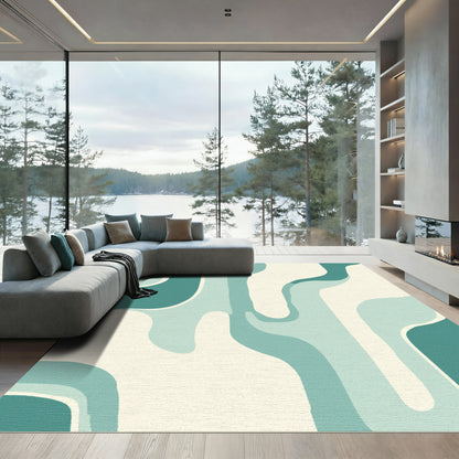 Teal Aqua Flowing Abstract Waves Rug