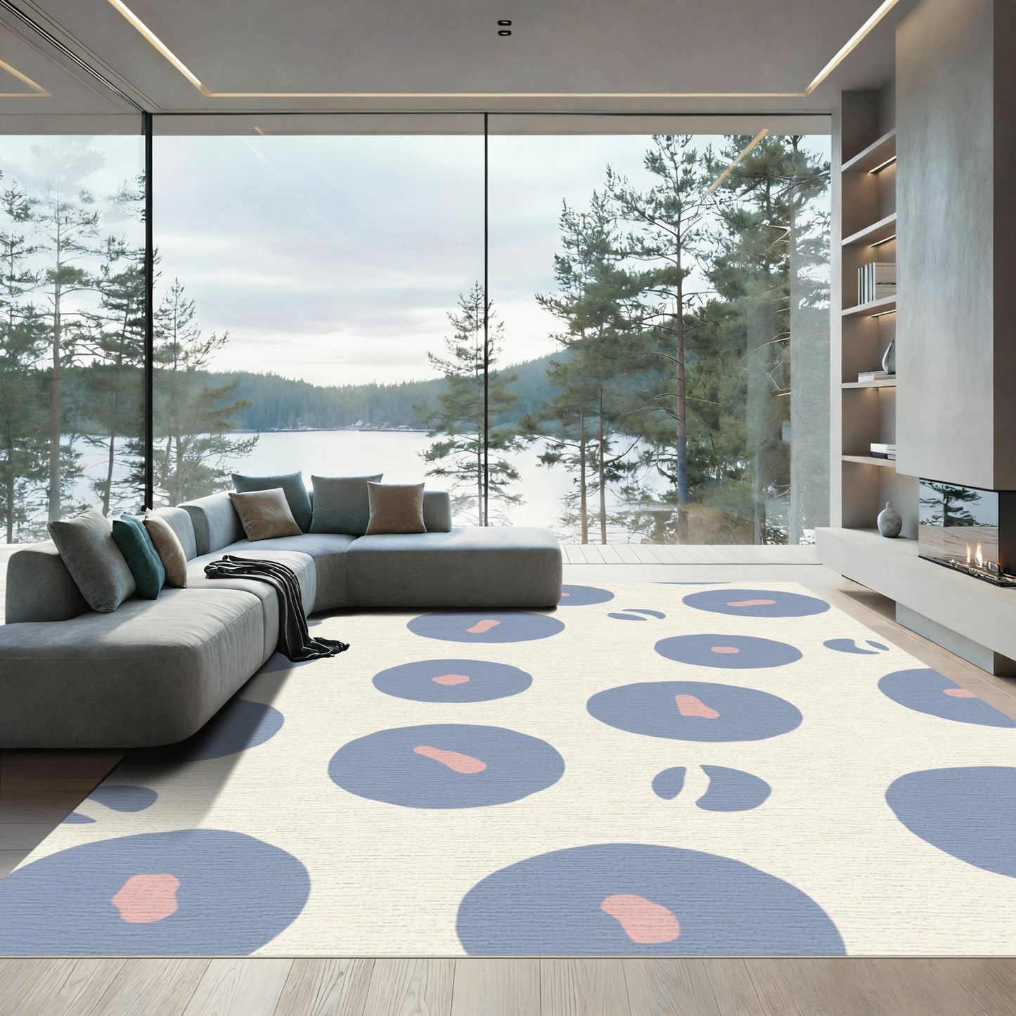 Blue Pink Abstract Circles Rug