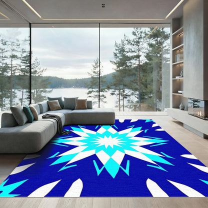 Bold Blue Starburst Diamond Rug