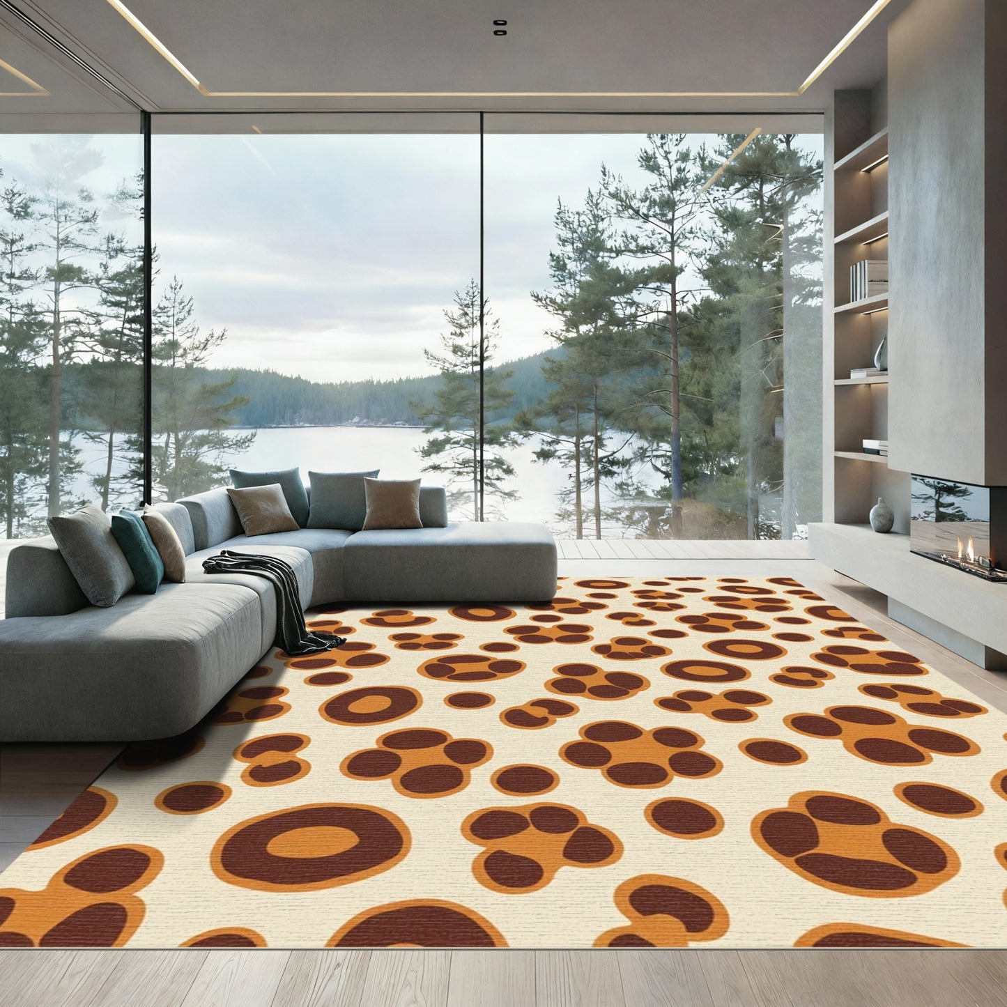 Brown and Cream Leopard Spots Rug