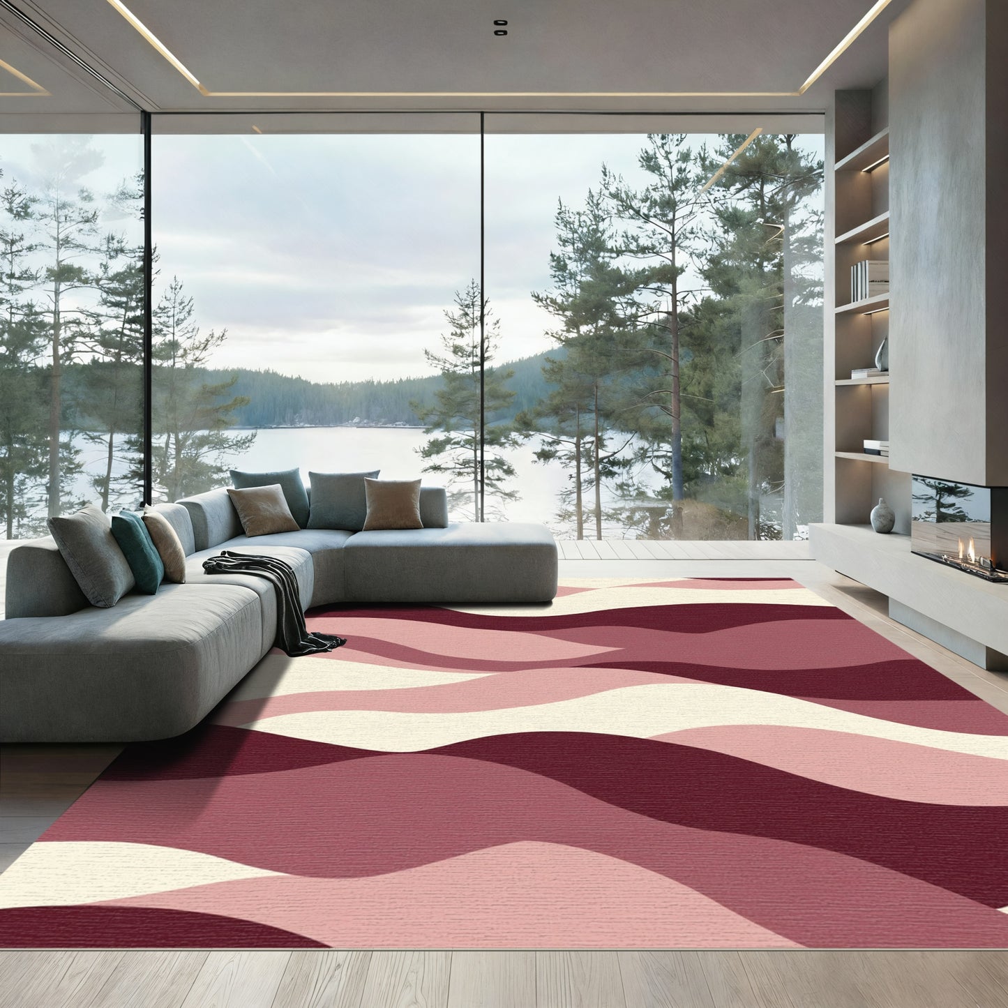 Burgundy Muted Waves Rug