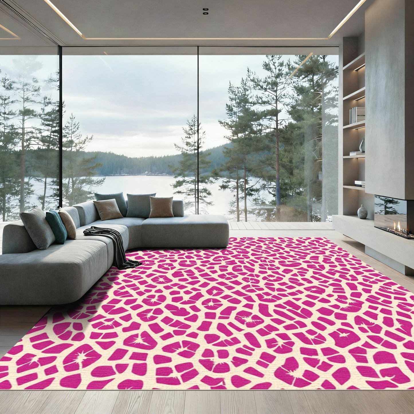 Vibrant Pink Cracked Cell Organic Rug