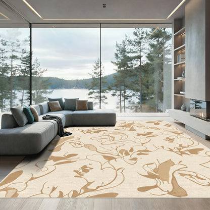 Earthy Tan Sketchy Floral Vines Rug