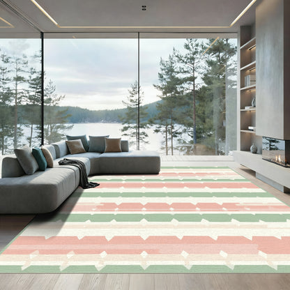 Soft Peach Green Diamond Stripe Rug