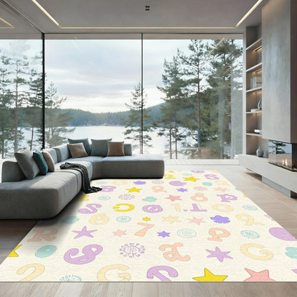 Pastel Letters and Stars Scattered Rug
