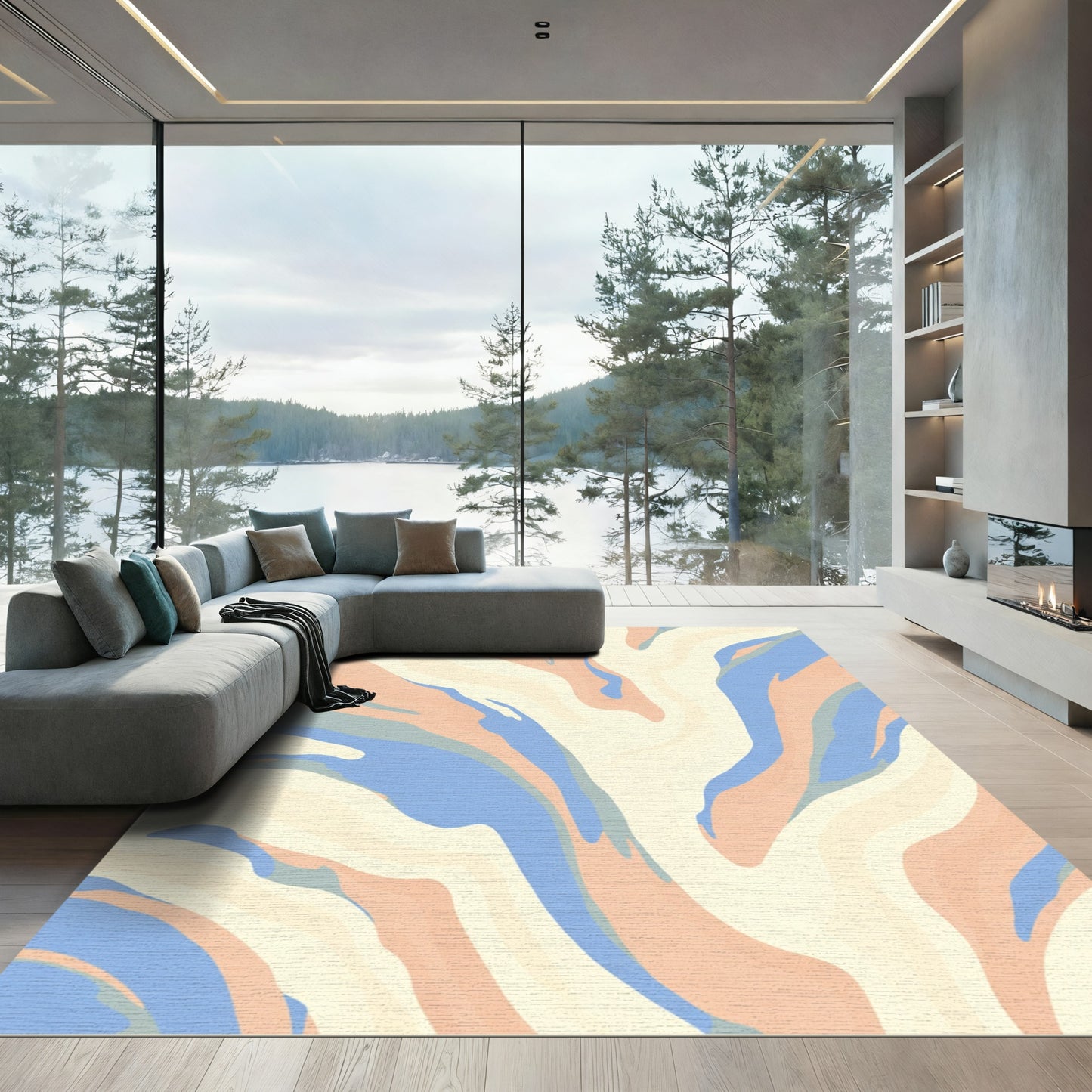 Pastel Swirls Fluid Wave Design Rug
