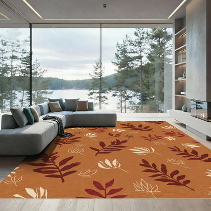 Earthy Autumn Leaf Silhouette Arrangement Rug