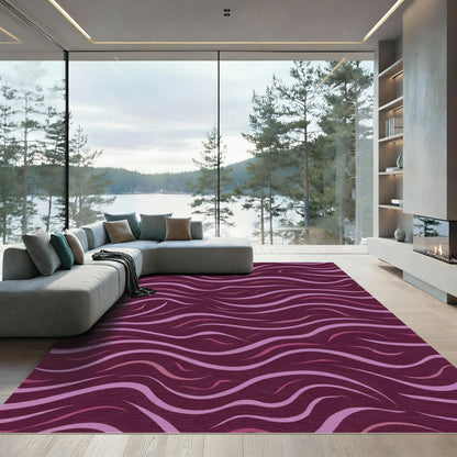 Deep Plum Wavy Line Abstract Rug