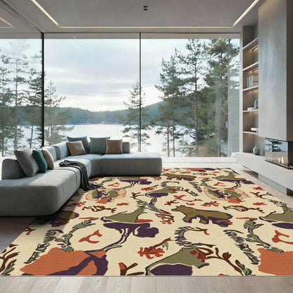 Woodland Bear And Foliage Ochre Rug