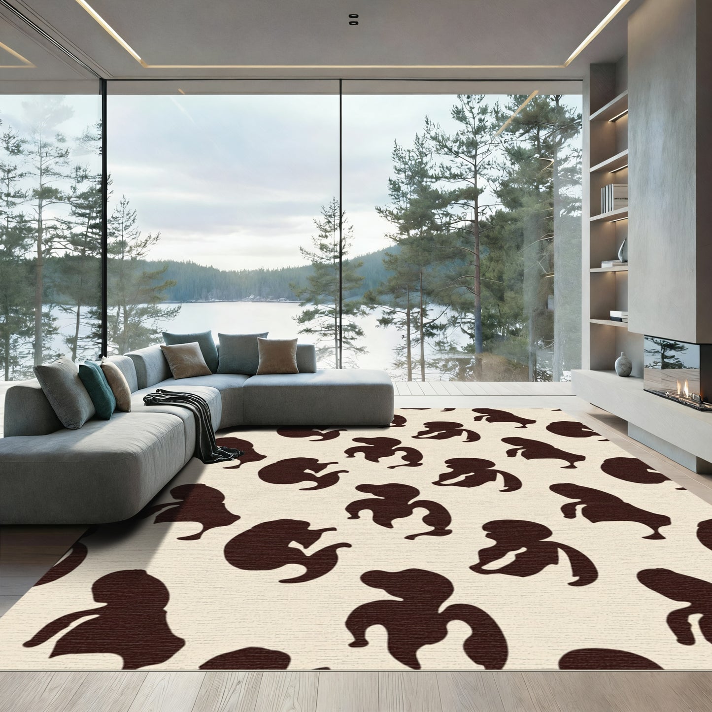 Dark Brown Abstract Humanoid Figures Rug
