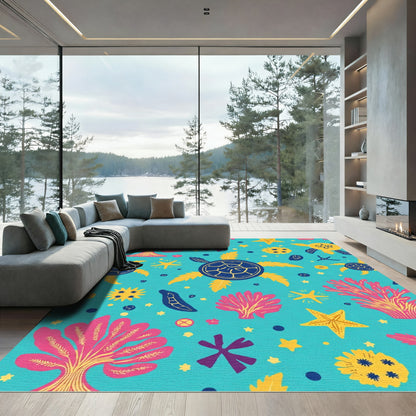 Aqua Coral Turtle Starfish Medley Rug