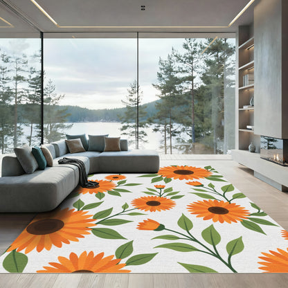 Orange Sunflower Vine Botanical Rug