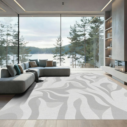 Soft Gray Abstract Swirl Flow Rug