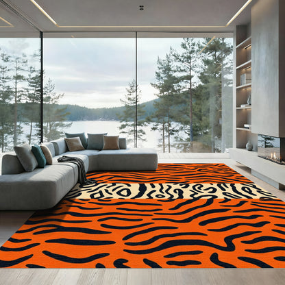 Bold Orange Black Animal Stripe Accent Rug