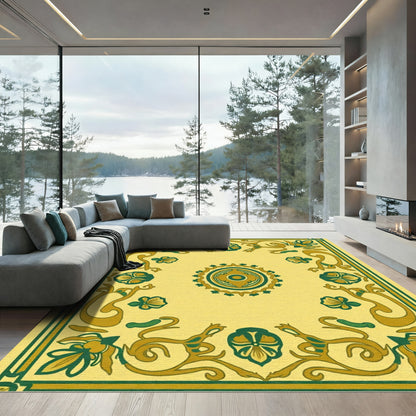Yellow Green Floral Crested Border Rug