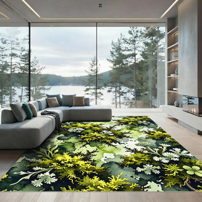 Lush Green Forest Fern Lichen Rug
