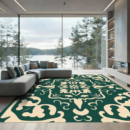 Deep Emerald Cream Florentine Scroll Rug