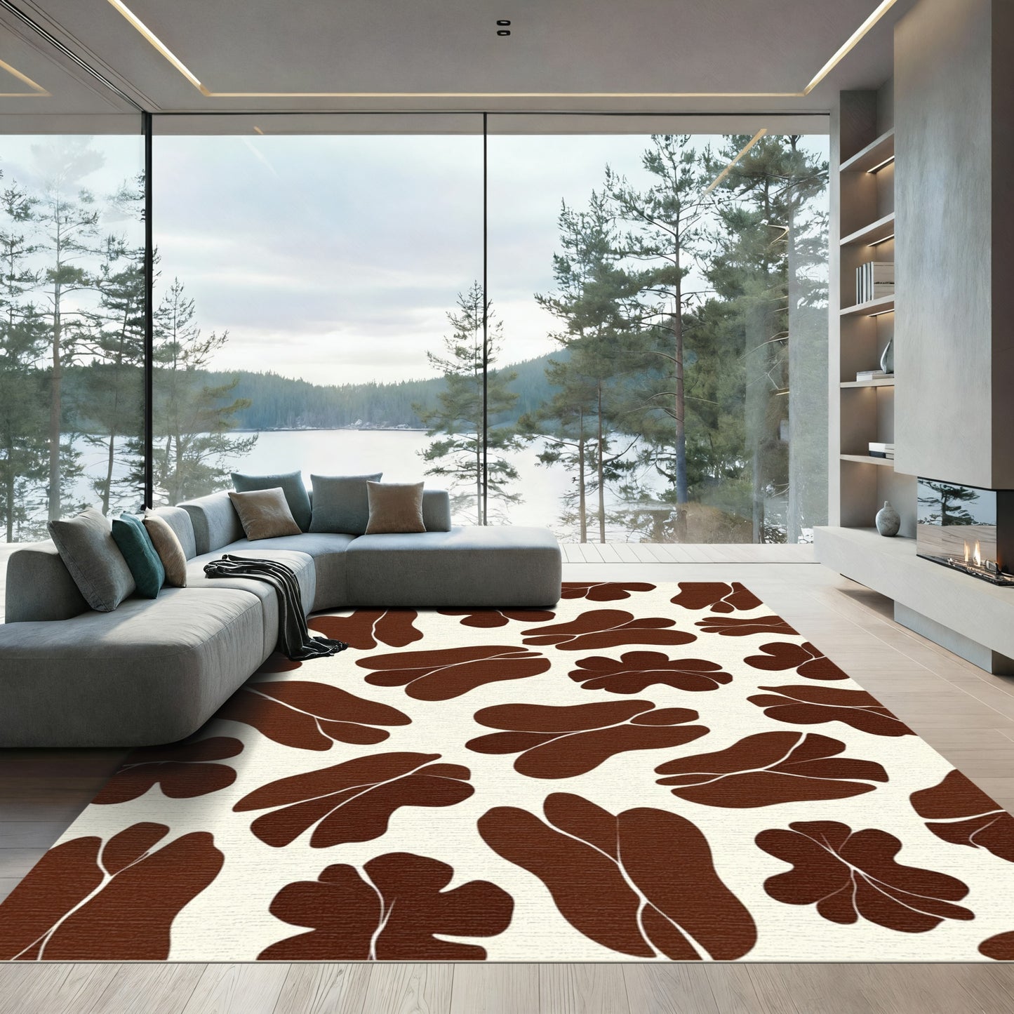 Brown Organic Bloom Silhouette Rug